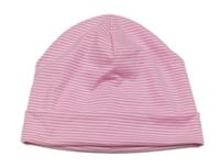Růžovo-bílá pruhovaná bavlněná čepice