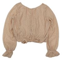 Světlerůžová puntíkovaná šifonová crop halenka s mašlí H&M