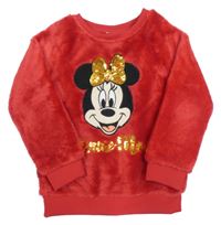 Červená chlpatá mikina s Minnie