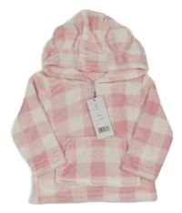 Nové - Bílo-růžová chlupatá mikina s kapucí babywear