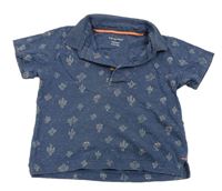 Tmavomodré melírované polo tričko s kaktusmi zn. Primark