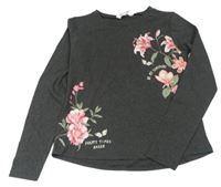 Tmavošedé triko s květy H&M