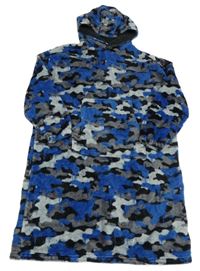 Modro-sivá army chlpatá oversize mikina s kapucňou F&F 11-14let