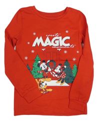 Červené pyžamové tričko s Mickeym a Minnie zn. Disney