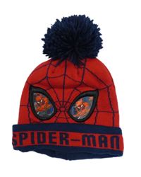 Červeno-tmavomodrá vzorovaná čepice s bambulí - Spiderman