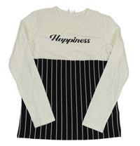 Bielo-čierne pruhované tričko s nápisom a pruhmi Shein