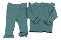 2set - Zelený žebrovaný svetr s volánky + pletené tepláky M&S