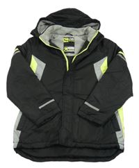 Čierno-sivo-neónově žltá šušťáková zimná bunda s pruhmi a kapucňou Urban