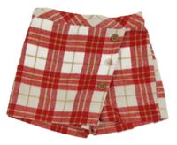 Červeno-bílé kostkované sukňové vlněné kraťasy Tu