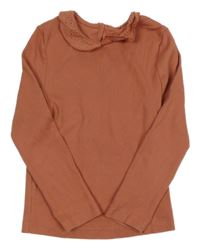 Cihlové žebrované triko s madeirovým volánkem George