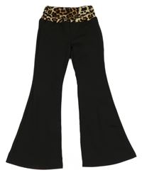 Čierno-leopardí flare nohavice Shein