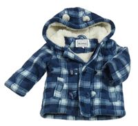 Tmavo-světlemodrá kostkovaná fleecová zateplená bunda s kapucí Bluezoo