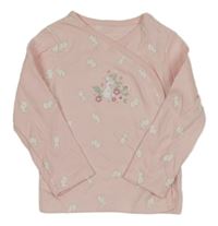 Světlerůžové žebrované propínací triko s králíky Nutmeg