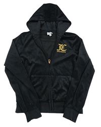 Čierna plyšová prepínaci mikina s nápisom a kapucňou Juicy Couture