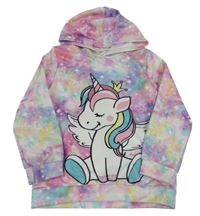 Farebná batikovaná mikina s jednorožcom a kapucňou SHEIN