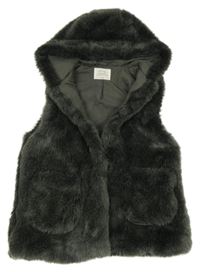 Tmavošedá kožešinová podšitá propínací vesta s kapucí Zara