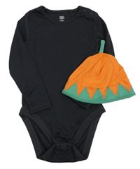 Nové - 2set - Antracitové body + oranžová čepice - dýně F&F