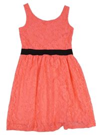 Neonově růžové krajkové šaty H&M