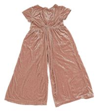 Svetloružový zamatový culottes overal s mašlou Primark