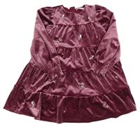 Nové - Purpurové zamatové šaty s kytičkami z flitrů M&S