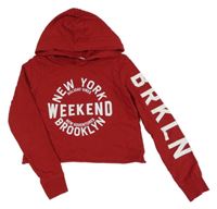 Červená ľahká crop mikina s nápisom a kapucňou H&M