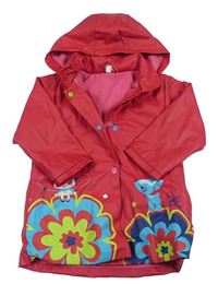 Ružový nepromokavý jarný kabát s kvietkami a kapucňou Tuc Tuc