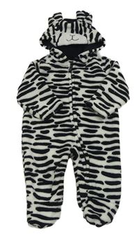 Čierno-biela vzorovaná chlpatá kombinéza s kapucí - zebra Tex