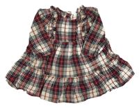 Tmavomodro-červeno-bílé kostkované plátěné šaty F&F