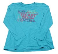 Tyrkysové triko s nápisem 