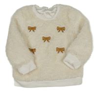 Smotanová chlpatá mikina s mašličkami Shein