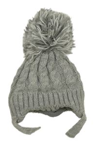 Šedáá vzorovaná pletená čepice s bambulí Matalan 