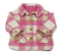 Růžovo-béžovo-bílá kostkovaná podšitá košilová bunda F&F