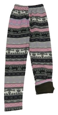 Sivo-ružové pruhované zateplené legíny Shhecute