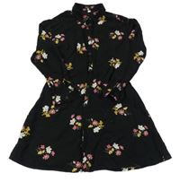 Černé propínací lehké šaty s květy C&A