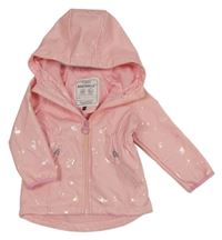 Svetloružová softshellová parka s jednorožcami a kapucňou C&A