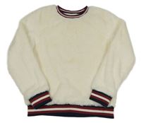 Smetanová kožešinová podšitá mikina s proužky Pimkie