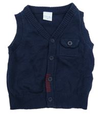 Tmavomodrá svetrová vesta s vreckom Smile