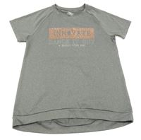 Sivé melírované športové funkčné tričko s nápisom Crane