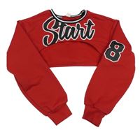 Červená crop mikina s nápisom a prúžkami Shein