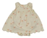 Smotanové bavlnené šaty so všitým body s rybkami Mothercare