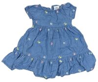 Modré ľahké rifľové šaty s kvietkami Topolino