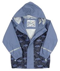 Tmavomodro-modrošedá nepromokavá bunda s lodičkami a kapucňou lupilu