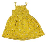 Okrové bodkovaná é plátenné letné šaty s kvietkami PRIMARK