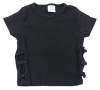 Tmavošedé žebrované crop tričko s průstřihy a mašličkami ZARA