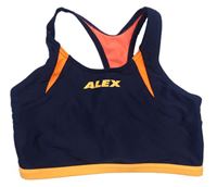 Tmavomodro-oranžovo-kriklavoě oranžová plavková lambáda s logom ALEX