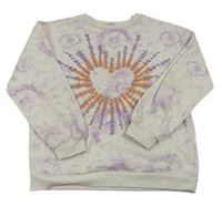 Bielo-fialovo-oranžová batikovaná mikina so srdiečkom PRIMARK