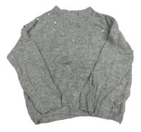 Sivý melírovaný vlnený oversize sveter s korálky/kamínky H&M