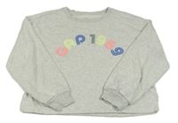 Svetlosivá melírovaná oversize crop mikina s logom a číslom GAP