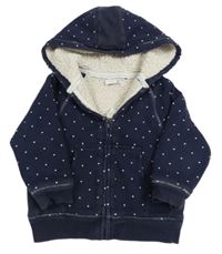 Tmavomodrá puntíkatá propínací zateplená mikina s kapucí Next