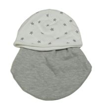 2Set - Biela čapica s hvězdičkami + šedý melírovaný šátek/slinták